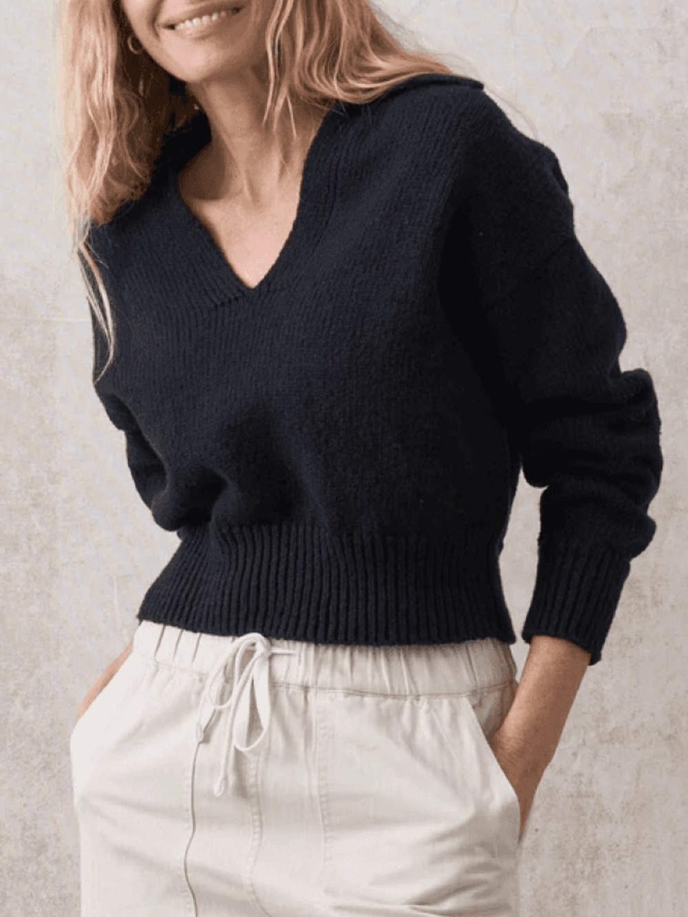 Buck Mason Soft Spun Cotton Long Sleeve Polo Sweater in Deep Night ๐ - Picture 2 of 7